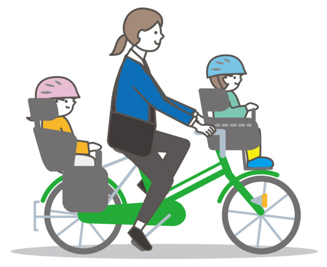 子供乗せ3人自転車ママ1