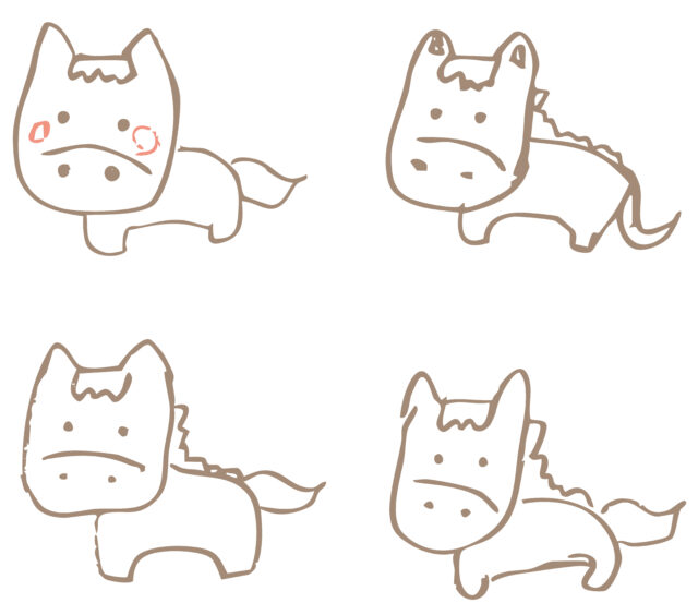 手書き馬4頭