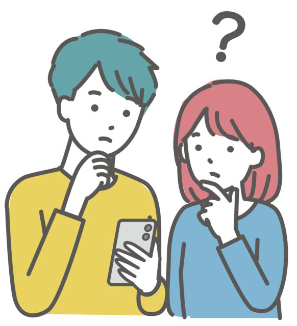 スマホを見て考える男女1